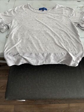 Dana Buchman Silver Short Sleeve Embellished Tee